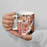 Hawaii Japanese Culture Black Ceramic Mug Spring Cranes Aloha Pattern