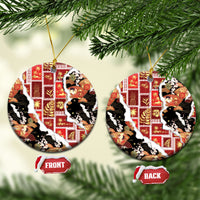 Hawaii Japanese Culture Black Ceramic Ornament Spring Cranes Aloha Pattern LT01 Circle Black - Polynesian Pride