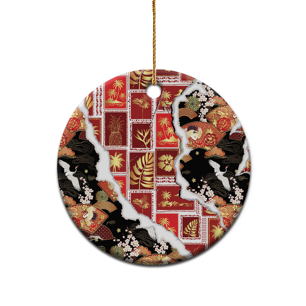 Hawaii Japanese Culture Black Ceramic Ornament Spring Cranes Aloha Pattern LT01 - Polynesian Pride