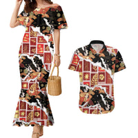 Hawaii Japanese Culture Black Couples Matching Mermaid Dress and Hawaiian Shirt Spring Cranes Aloha Pattern LT01 Black - Polynesian Pride