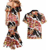 Hawaii Japanese Culture Black Couples Matching Mermaid Dress and Hawaiian Shirt Spring Cranes Aloha Pattern LT01 - Polynesian Pride