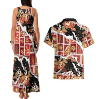 Hawaii Japanese Culture Black Couples Matching Tank Maxi Dress and Hawaiian Shirt Spring Cranes Aloha Pattern LT01 - Polynesian Pride
