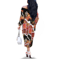 Hawaii Japanese Culture Black Family Matching Off The Shoulder Long Sleeve Dress and Hawaiian Shirt Spring Cranes Aloha Pattern