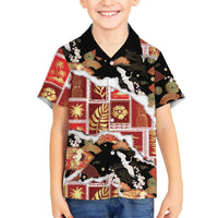 Hawaii Japanese Culture Black Family Matching Off Shoulder Short Dress and Hawaiian Shirt Spring Cranes Aloha Pattern LT01 Son's Shirt Black - Polynesian Pride