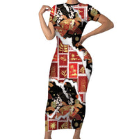 Hawaii Japanese Culture Black Family Matching Short Sleeve Bodycon Dress and Hawaiian Shirt Spring Cranes Aloha Pattern
