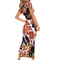 Hawaii Japanese Culture Black Family Matching Short Sleeve Bodycon Dress and Hawaiian Shirt Spring Cranes Aloha Pattern