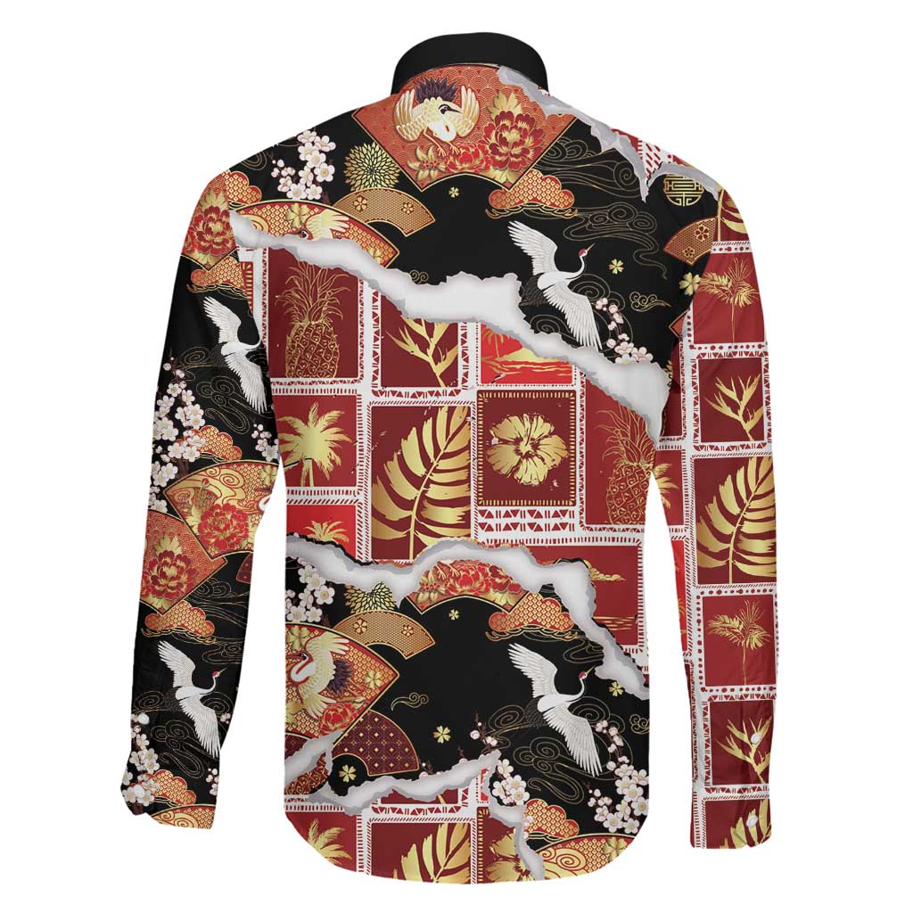 Hawaii Japanese Culture Black Family Matching Summer Maxi Dress and Hawaiian Shirt Spring Cranes Aloha Pattern LT01 - Polynesian Pride