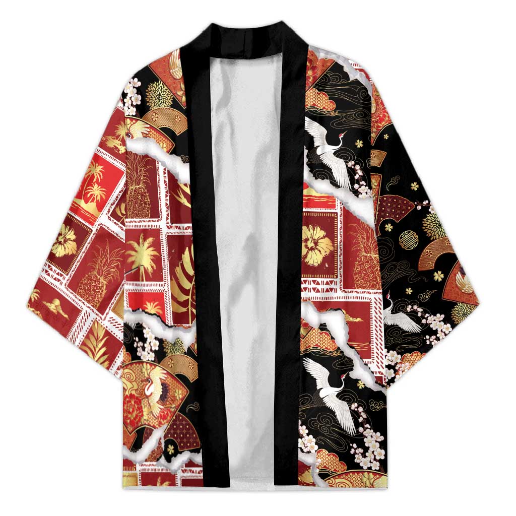 Hawaii Japanese Culture Black Kimono Spring Cranes Aloha Pattern