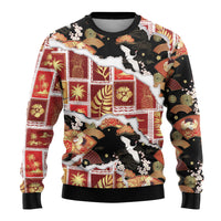 Hawaii Japanese Culture Black Ugly Christmas Sweater Spring Cranes Aloha Pattern LT01 - Polynesian Pride