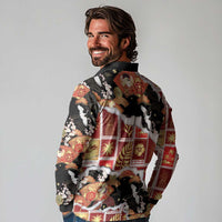 Hawaii Japanese Culture Black Long Sleeve Polo Shirt Spring Cranes Aloha Pattern