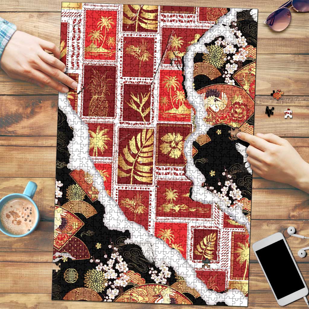 Hawaii Japanese Culture Black Puzzle Spring Cranes Aloha Pattern LT01 Black - Polynesian Pride