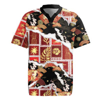 Hawaii Japanese Culture Black Rugby Jersey Spring Cranes Aloha Pattern
