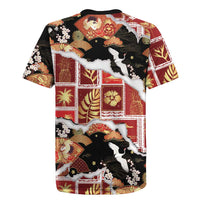 Hawaii Japanese Culture Black Rugby Jersey Spring Cranes Aloha Pattern