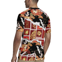 Hawaii Japanese Culture Black Rugby Jersey Spring Cranes Aloha Pattern