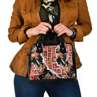 Hawaii Japanese Culture Black Shoulder Handbag Spring Cranes Aloha Pattern