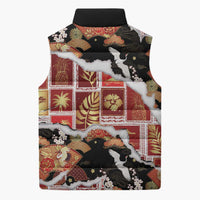 Hawaii Japanese Culture Black Sleeveless Puffer Jacket Spring Cranes Aloha Pattern