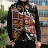 Hawaii Japanese Culture Black Sleeveless Puffer Jacket Spring Cranes Aloha Pattern