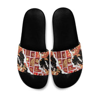 Hawaii Japanese Culture Black Slide Sandals Spring Cranes Aloha Pattern