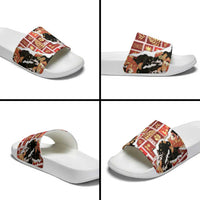 Hawaii Japanese Culture Black Slide Sandals Spring Cranes Aloha Pattern