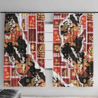 Hawaii Japanese Culture Black Window Curtain Spring Cranes Aloha Pattern