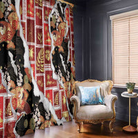 Hawaii Japanese Culture Black Window Curtain Spring Cranes Aloha Pattern
