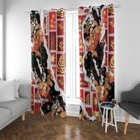 Hawaii Japanese Culture Black Window Curtain Spring Cranes Aloha Pattern