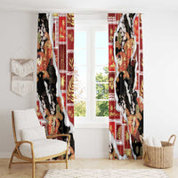 Hawaii Japanese Culture Black Window Curtain Spring Cranes Aloha Pattern