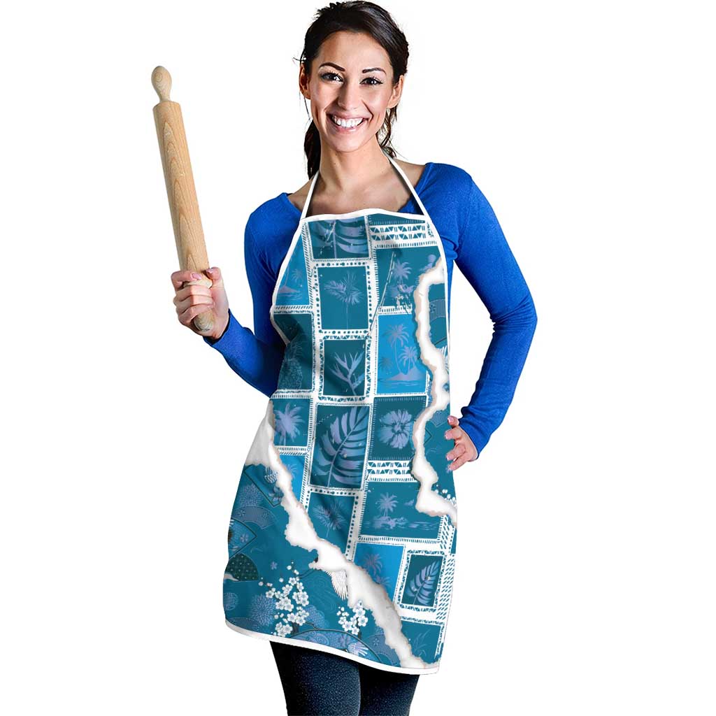 Hawaii Japanese Culture Blue Apron Spring Cranes Aloha Pattern