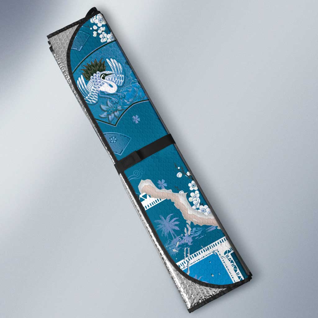 Hawaii Japanese Culture Blue Auto Sun Shade Spring Cranes Aloha Pattern LT01 - Polynesian Pride