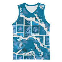 Hawaii Japanese Culture Blue Basketball Jersey Spring Cranes Aloha Pattern