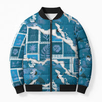 Hawaii Japanese Culture Blue Bomber Puffer Jacket Spring Cranes Aloha Pattern