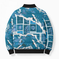 Hawaii Japanese Culture Blue Bomber Puffer Jacket Spring Cranes Aloha Pattern