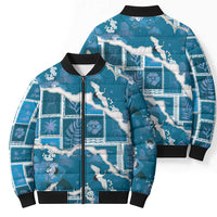 Hawaii Japanese Culture Blue Bomber Puffer Jacket Spring Cranes Aloha Pattern
