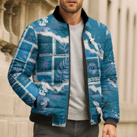 Hawaii Japanese Culture Blue Bomber Puffer Jacket Spring Cranes Aloha Pattern