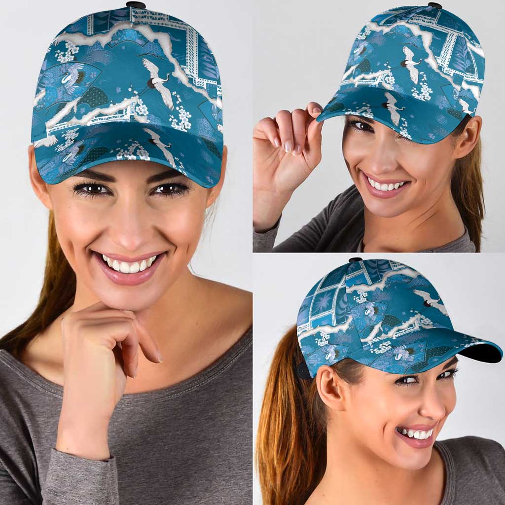 Hawaii Japanese Culture Blue Classic Cap Spring Cranes Aloha Pattern