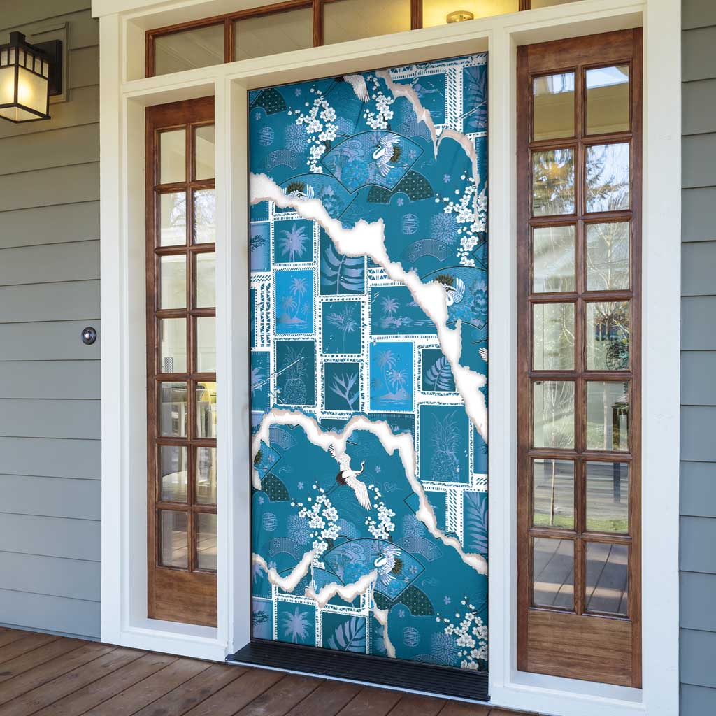 Hawaii Japanese Culture Blue Door Cover Spring Cranes Aloha Pattern