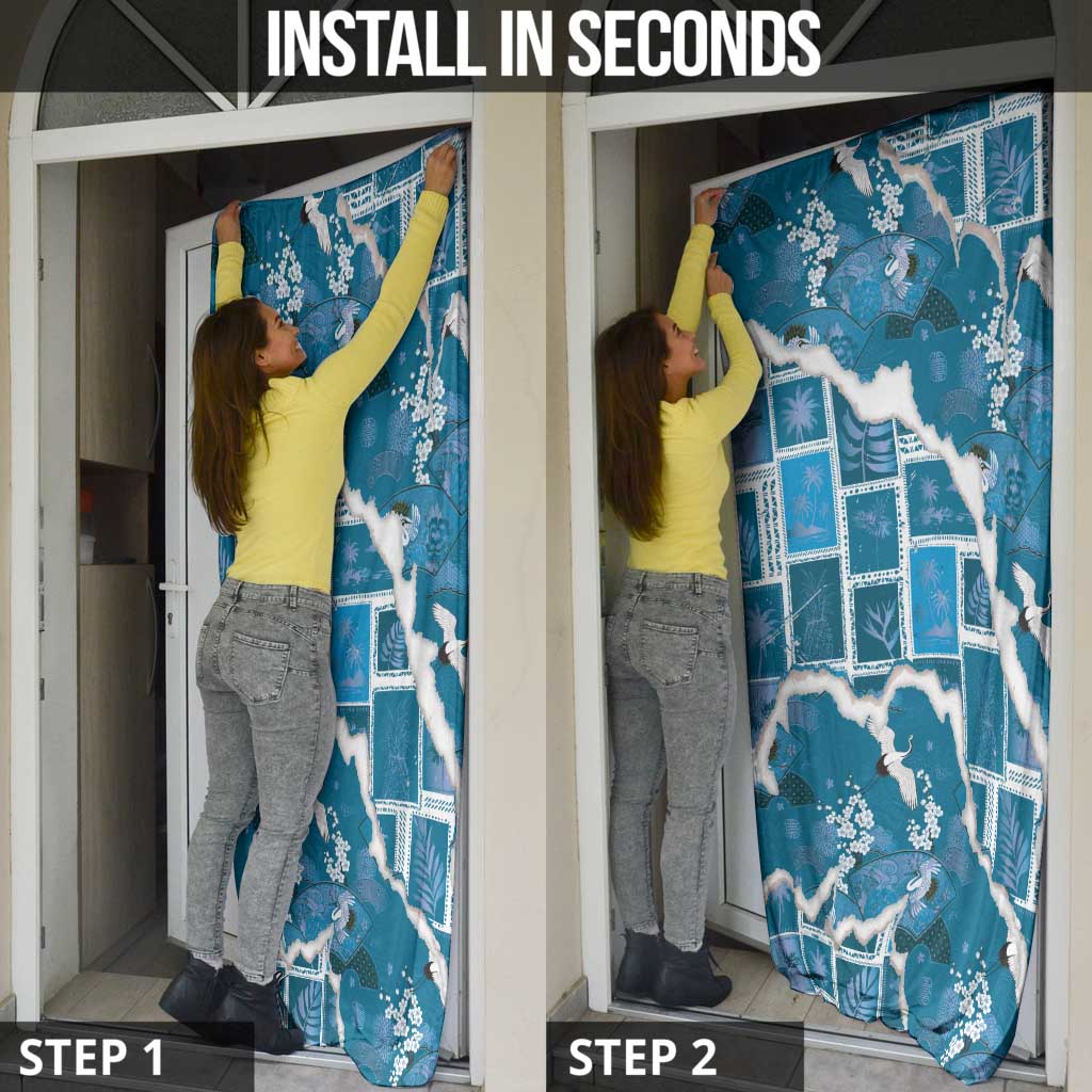 Hawaii Japanese Culture Blue Door Cover Spring Cranes Aloha Pattern