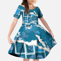 Hawaii Japanese Culture Blue Family Matching Off The Shoulder Long Sleeve Dress and Hawaiian Shirt Spring Cranes Aloha Pattern