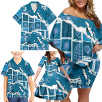 Hawaii Japanese Culture Blue Family Matching Off Shoulder Short Dress and Hawaiian Shirt Spring Cranes Aloha Pattern LT01 - Polynesian Pride