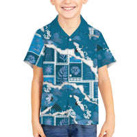 Hawaii Japanese Culture Blue Family Matching Off Shoulder Short Dress and Hawaiian Shirt Spring Cranes Aloha Pattern LT01 Son's Shirt Blue - Polynesian Pride