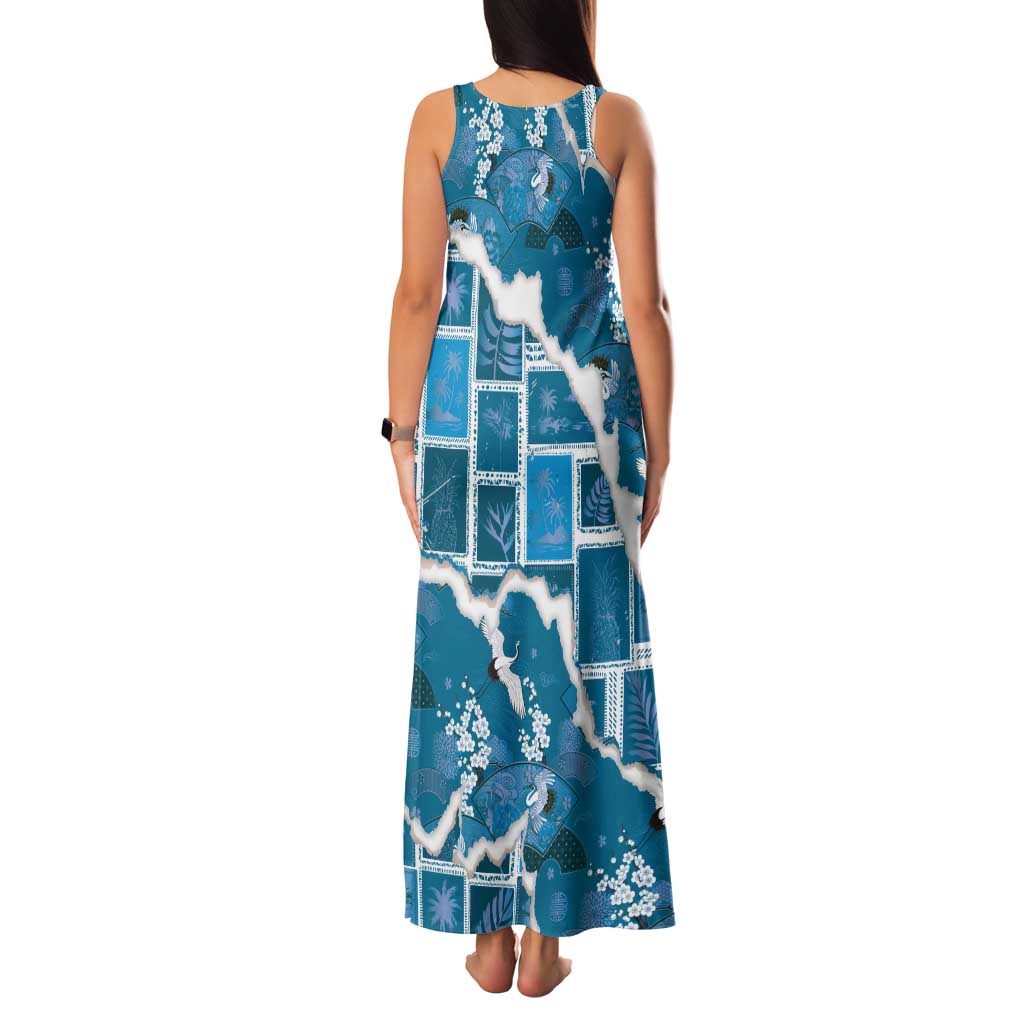 Hawaii Japanese Culture Blue Family Matching Tank Maxi Dress and Hawaiian Shirt Spring Cranes Aloha Pattern LT01 - Polynesian Pride