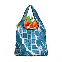 Hawaii Japanese Culture Blue Grocery Bag Spring Cranes Aloha Pattern