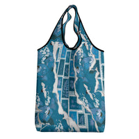 Hawaii Japanese Culture Blue Grocery Bag Spring Cranes Aloha Pattern