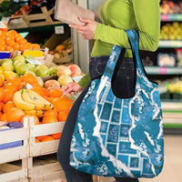Hawaii Japanese Culture Blue Grocery Bag Spring Cranes Aloha Pattern