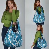 Hawaii Japanese Culture Blue Grocery Bag Spring Cranes Aloha Pattern