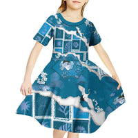 Hawaii Japanese Culture Blue Kid Short Sleeve Dress Spring Cranes Aloha Pattern