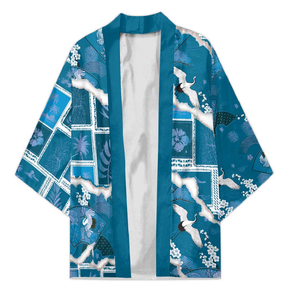 Hawaii Japanese Culture Blue Kimono Spring Cranes Aloha Pattern LT01 Unisex Blue - Polynesian Pride