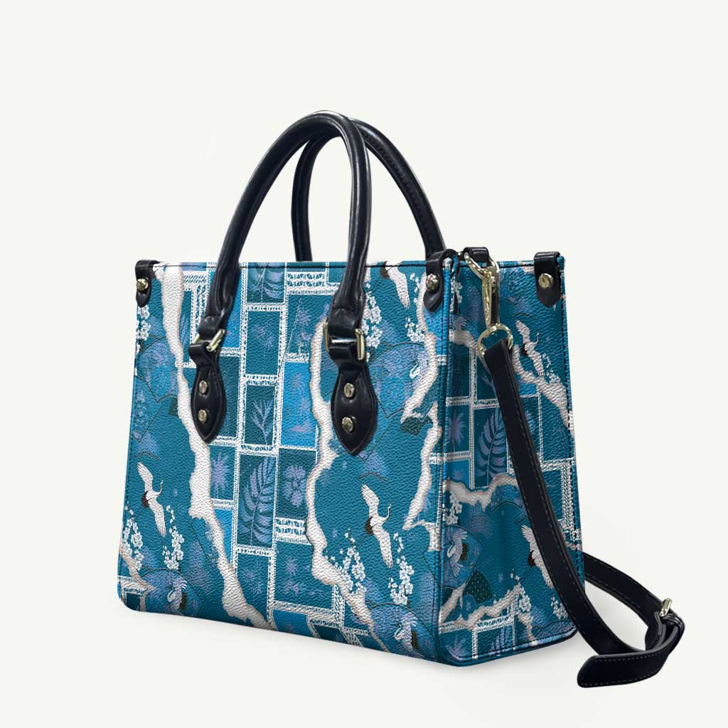 Hawaii Japanese Culture Blue Leather Bag Spring Cranes Aloha Pattern LT01 Blue - Polynesian Pride