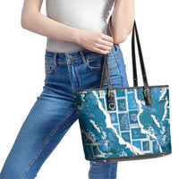 Hawaii Japanese Culture Blue Leather Tote Bag Spring Cranes Aloha Pattern LT01 - Polynesian Pride