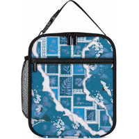 Hawaii Japanese Culture Blue Lunch Bag Spring Cranes Aloha Pattern LT01 10.2 × 8.3 × 4.3 inch Blue - Polynesian Pride